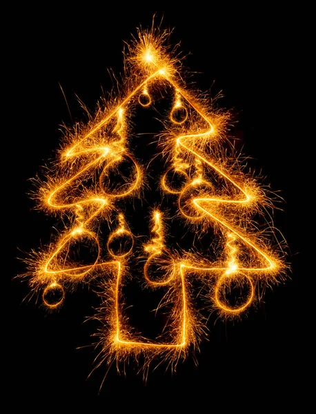 黒に線香花火製クリスマス ツリー — ストック写真