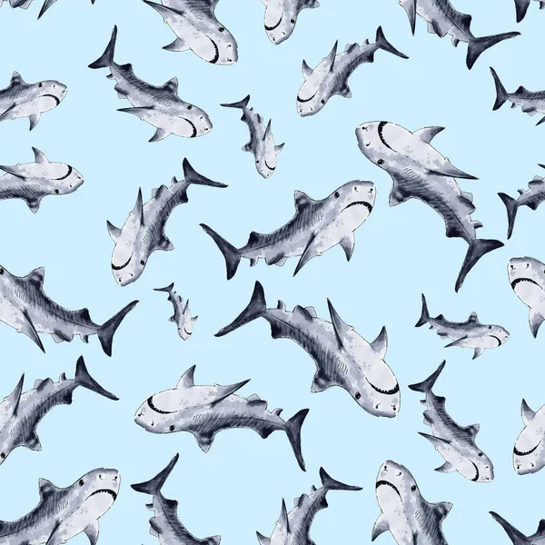 Tubarões silhuetas sem costura padrão — Fotografia de Stock