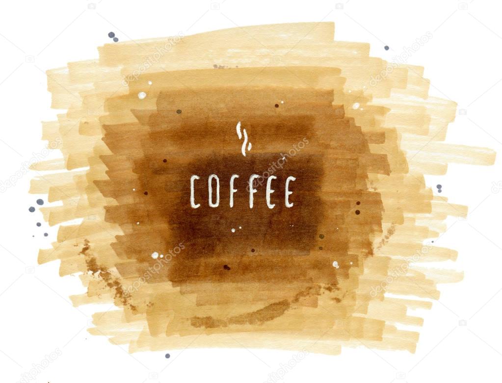 Hand-drawn inscription Coffee on brown background