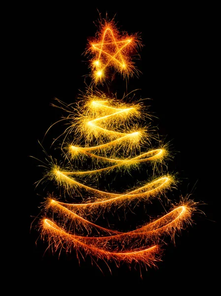 Рождественская елка, сделанная из искры на черном — стоковое фото