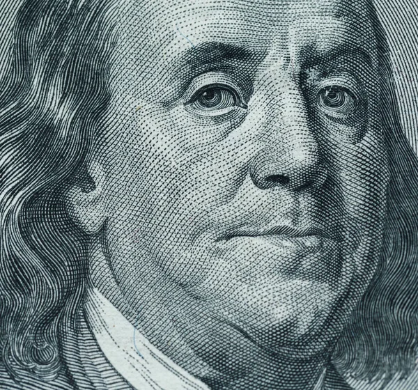 Benjamin Franklin portret na stu dolarowy banknot — Zdjęcie stockowe