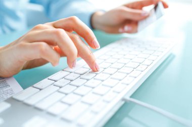 Bilgisayar ve kredi kartı kullanarak eller