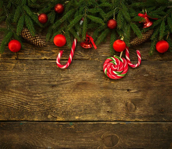 Christmas border with fir tree branches, cones, christmas decora — Stock Photo, Image