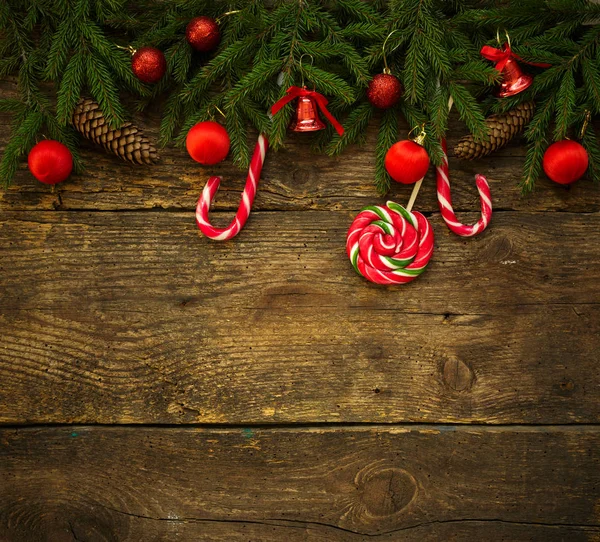 Christmas border with fir tree branches, cones, christmas decora — Stock Photo, Image