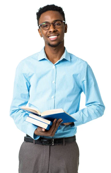 Heureux étudiant afro-américain collège debout avec des livres en salut — Photo
