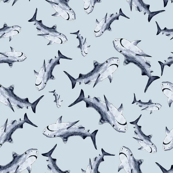 Елегантний безшовний візерунок з абстрактними символами акули, дизайн елю — стокове фото