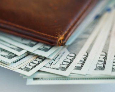 Kahverengi deri cüzdan ABD dolar para ile