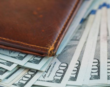 Kahverengi deri cüzdan ABD dolar para ile