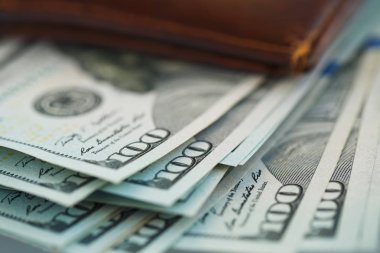 Kahverengi deri cüzdan ABD dolar para ile