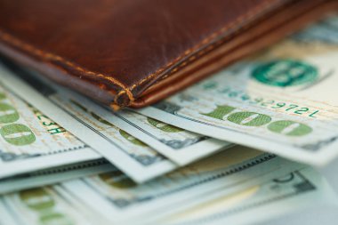Kahverengi deri cüzdan ABD dolar para ile
