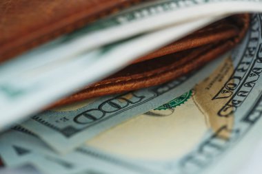Kahverengi deri cüzdan ABD dolar para ile