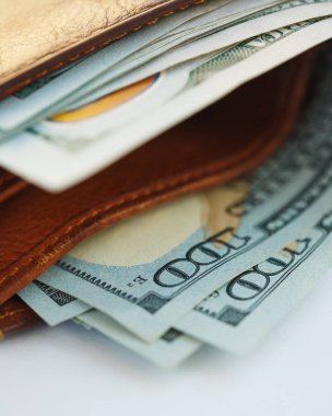 Kahverengi deri cüzdan ABD dolar para ile