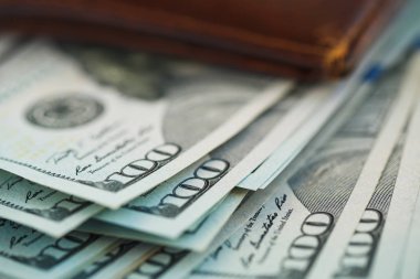 Kahverengi deri cüzdan ABD dolar para ile