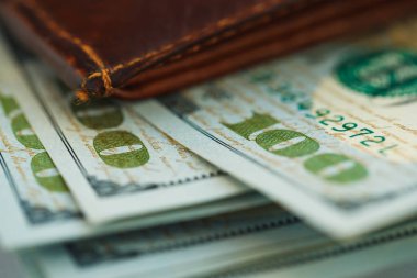 Kahverengi deri cüzdan ABD dolar para ile