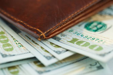 Kahverengi deri cüzdan ABD dolar para ile