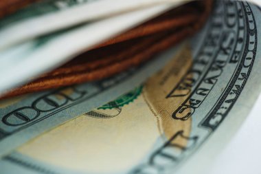 Kahverengi deri cüzdan ABD dolar para ile