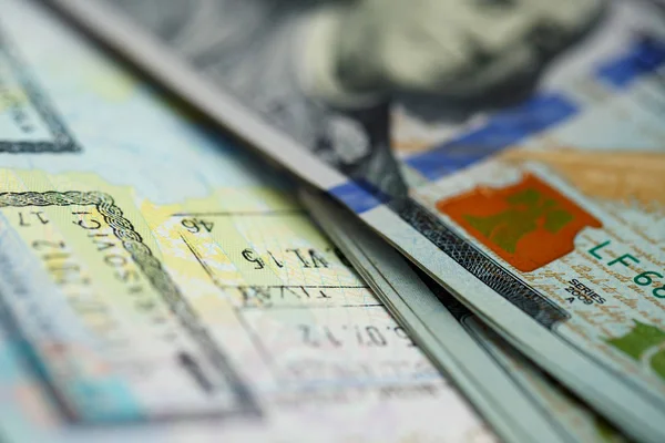 Amerikanisches Geld steht oben auf dem geöffneten Pass — Stockfoto