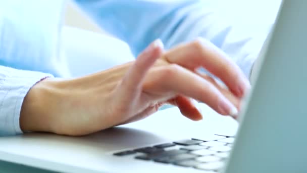 Woman office worker typing on the keyboard — Stock Video