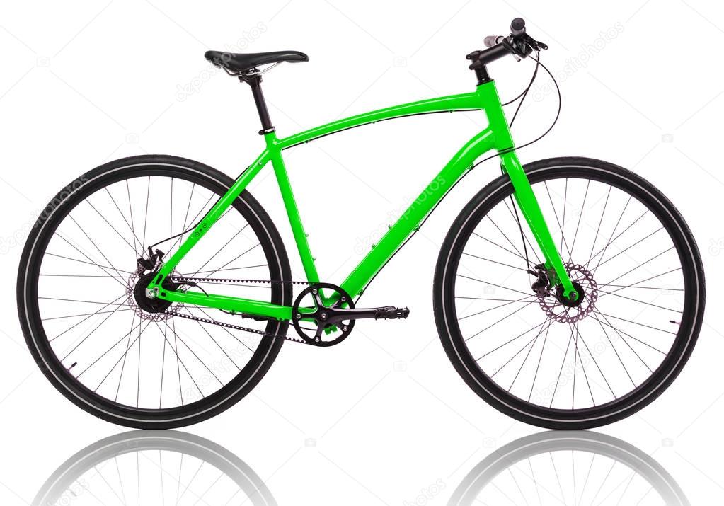 Green bicycle isolated on a white