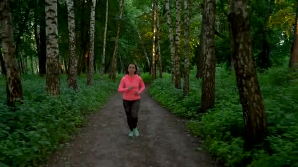 La mujer corre por el bosque — Vídeos de Stock