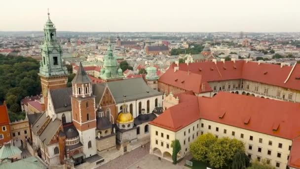 Vue depuis les hauteurs du château de Wawel dans le centre historique de Cracovie — Video