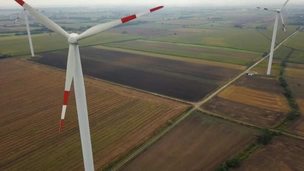 Luftaufnahme energieerzeugender Windkraftanlagen, Polen — Stockvideo