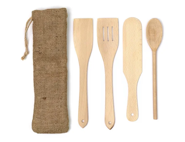 Wooden kitchen utensils isolated on white background — Stock Photo, Image