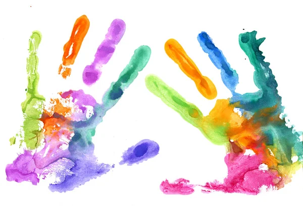 Impresiones de mano multicolores en blanco — Foto de Stock