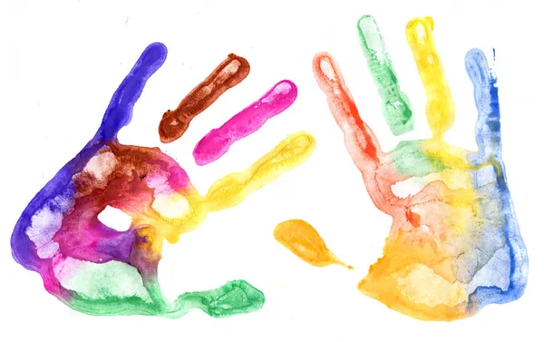 Multicolored hand prints on white — Stock Photo, Image