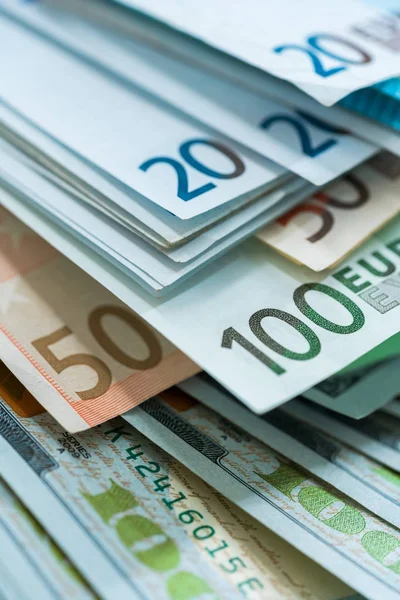 Euro en VS dollar geld bankbiljetten achtergrond — Stockfoto