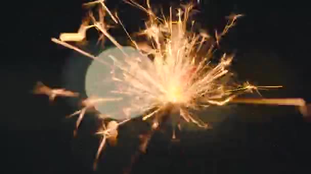 Eine Wunderkerze brennt auf einem Schwarz. Zeitlupe — Stockvideo
