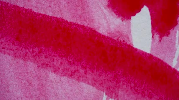 Drawing with a paintbrush on white paper with red watercolor close up — Stock Video