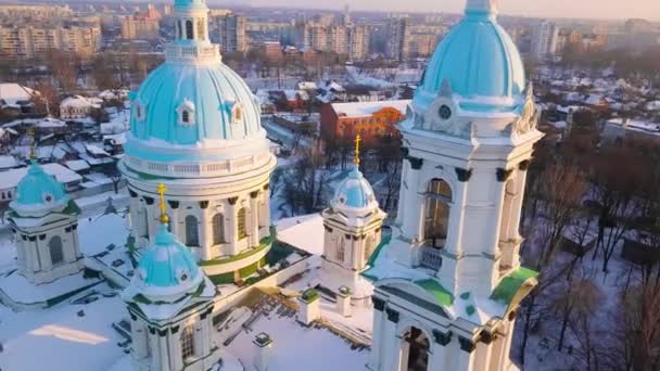 Havadan görünümü Trinity Ortodoks katedrali. Sumy, Ukrayna — Stok video