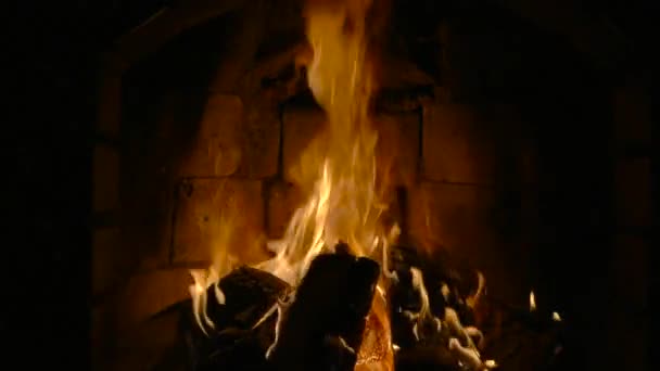 A kandallóban a tűz. Lassú mozgás — Stock videók