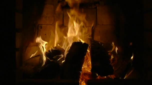 A kandallóban a tűz. Lassú mozgás — Stock videók