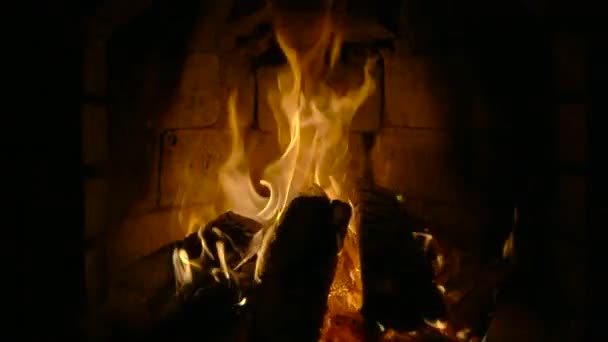 Fire in a fireplace — Stock Video