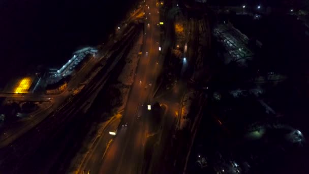 Vertical top down aerial view of night panorama of a big city — Stock Video