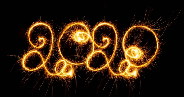 Felice anno nuovo 2019 con scintille su sfondo nero — Foto Stock