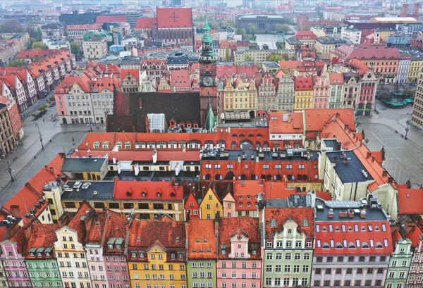 Pemandangan udara dari pusat bersejarah Wroclaw, Market Square dan — Stok Foto