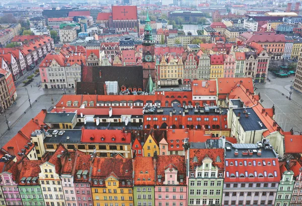 Vista aérea do centro histórico de Wroclaw, Praça do Mercado e Imagens De Bancos De Imagens Sem Royalties