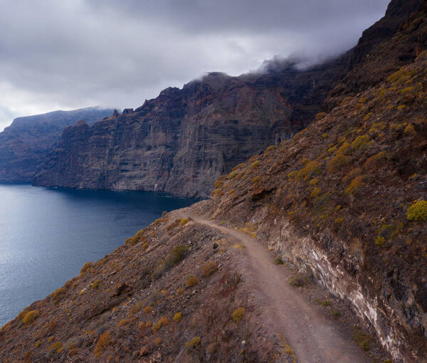 Los Gigantes Cliffs on Tenerife overcast, Canary Islands, Spain Stock Image