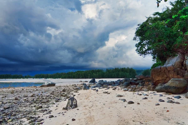 暗い空の下での熱帯のビーチ — ストック写真