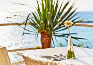 Beyaz bir tablo üzerinde bir vazoda çiçek 