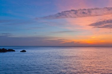 Panoramic view on sunset sea