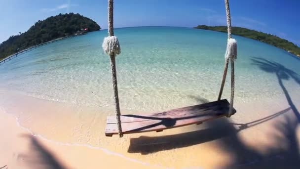 Swings Palm Sand Tropical Beach Fisheye Look — Stock Video