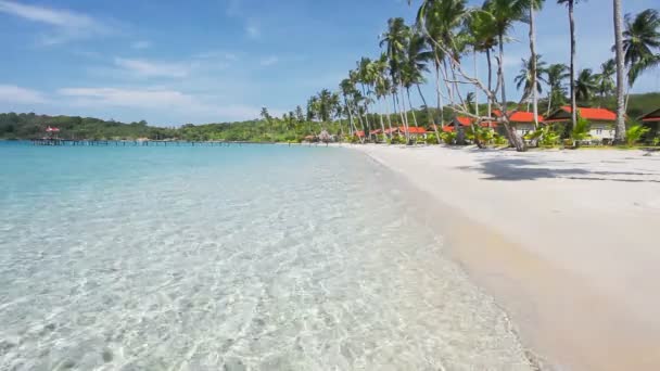 Krásná Tropická Pláž Výhledem Moře Čistá Voda Modrá Obloha Pozadí — Stock video