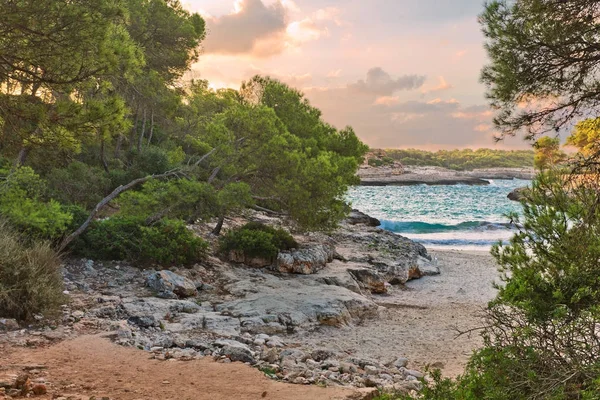 Coucher Soleil Sur Petite Plage Tropicale Borgit Près Célèbre Plage — Photo