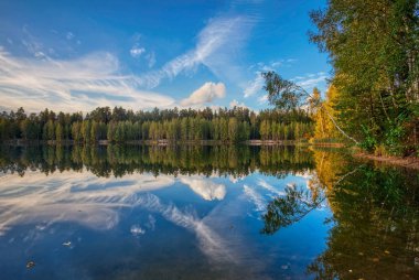 Sonbaharda orman gölü yansıması 