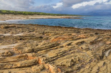 Gün batımında Can Picafort plajı yakınlarında deniz kıyısı