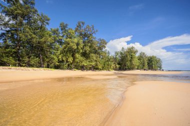 Deniz manzaralı, temiz su ve mavi gökyüzü ile güzel tropikal plaj. Nai Yang beach. Phuket. Tayland